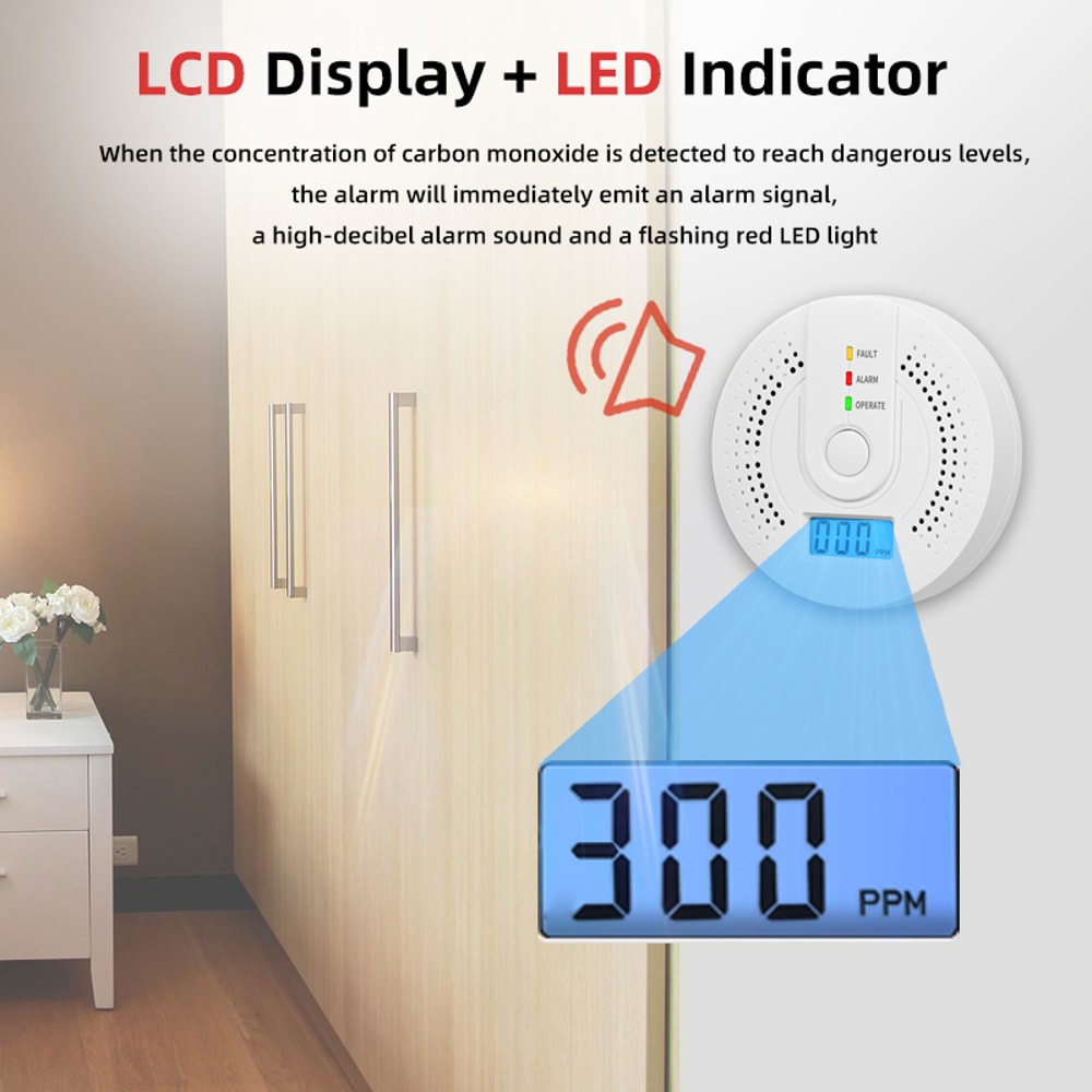 Digital CO Alarm DetectorIndependent Carbon Monoxide Sensor With Loud 85dB Alarm Flash Warning Saf 2