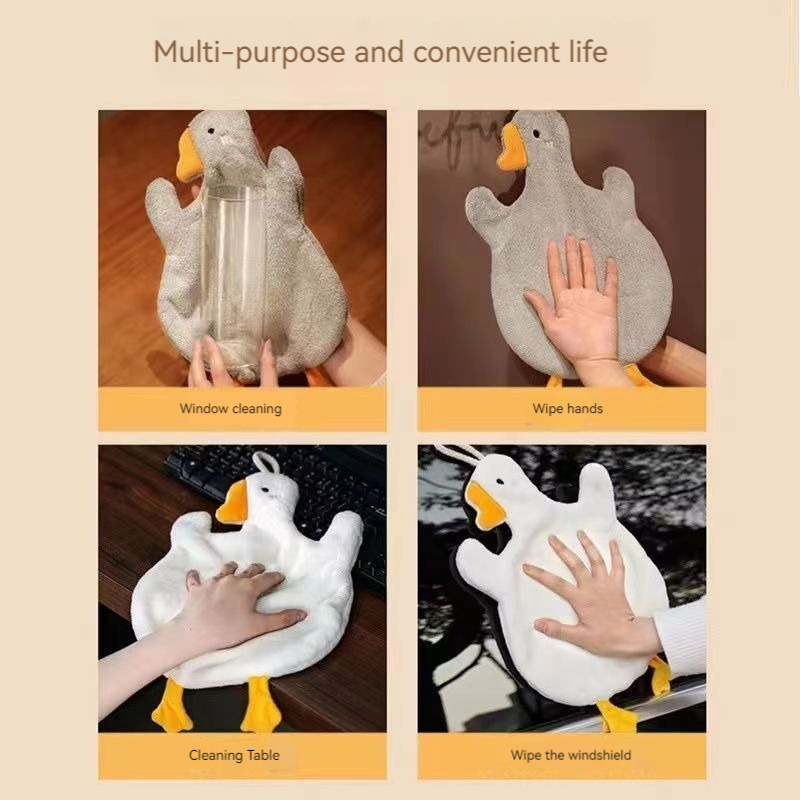 Cartoon Goose Hand Towel, Super Water Absorption & Quick Drying Hanging Towel for Kitchen, Bathroom, and Toilet