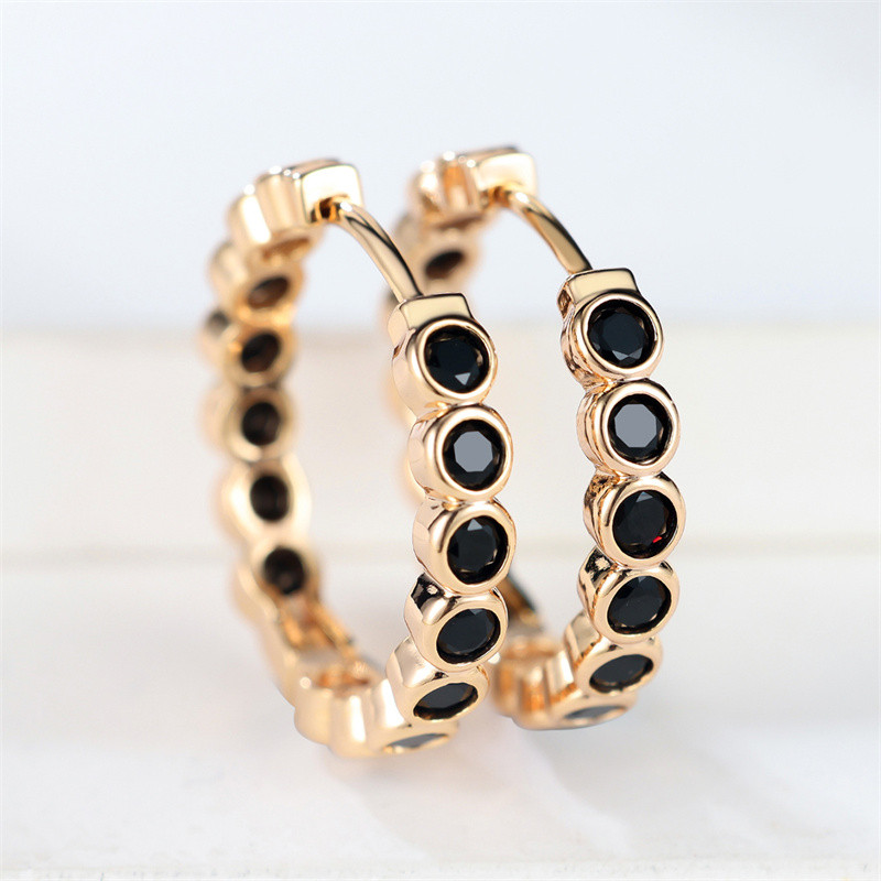 Luxury Small Black Hoop Earrings,Gold Round Zircon Stone Studs for Women,Trendy Wedding Jewelry,Cute & Elegant