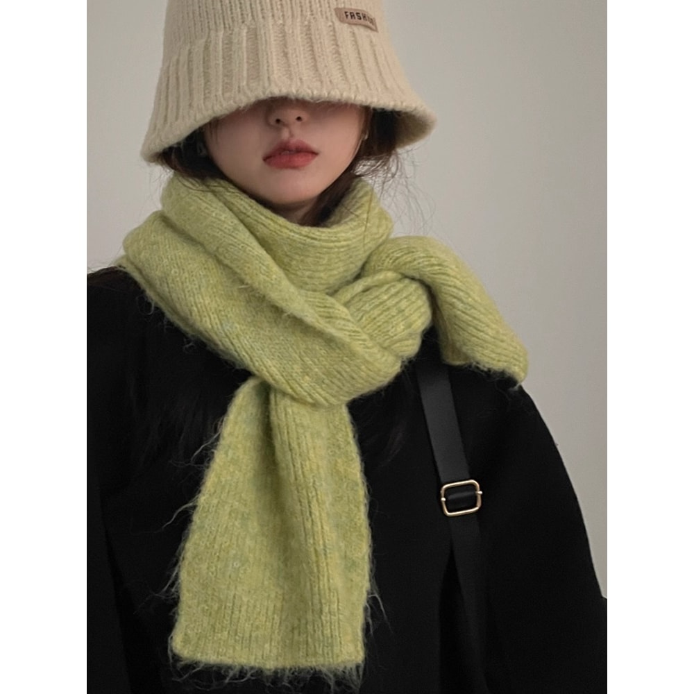Pure Color Woolen Scarf, Versatile Winter Neck Warmer, New Knitted Yarn For Girls and Students
