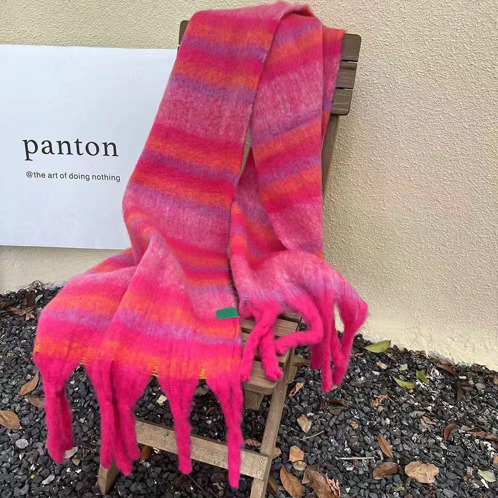 Vintage Gradient Color Scarf, Thickened Warm Shawl, Autumn Winter Fashion Accessory for Women