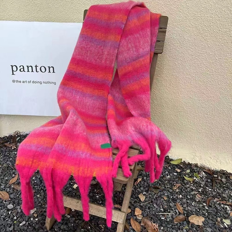 Vintage Gradient Color Scarf, Thickened Warm Shawl, Autumn Winter Fashion Accessory for Women