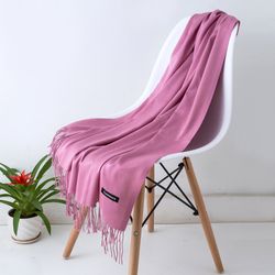 luxury solid cashmere scarf, winter warm shawl wrap with tassels, soft pashmina for women and men