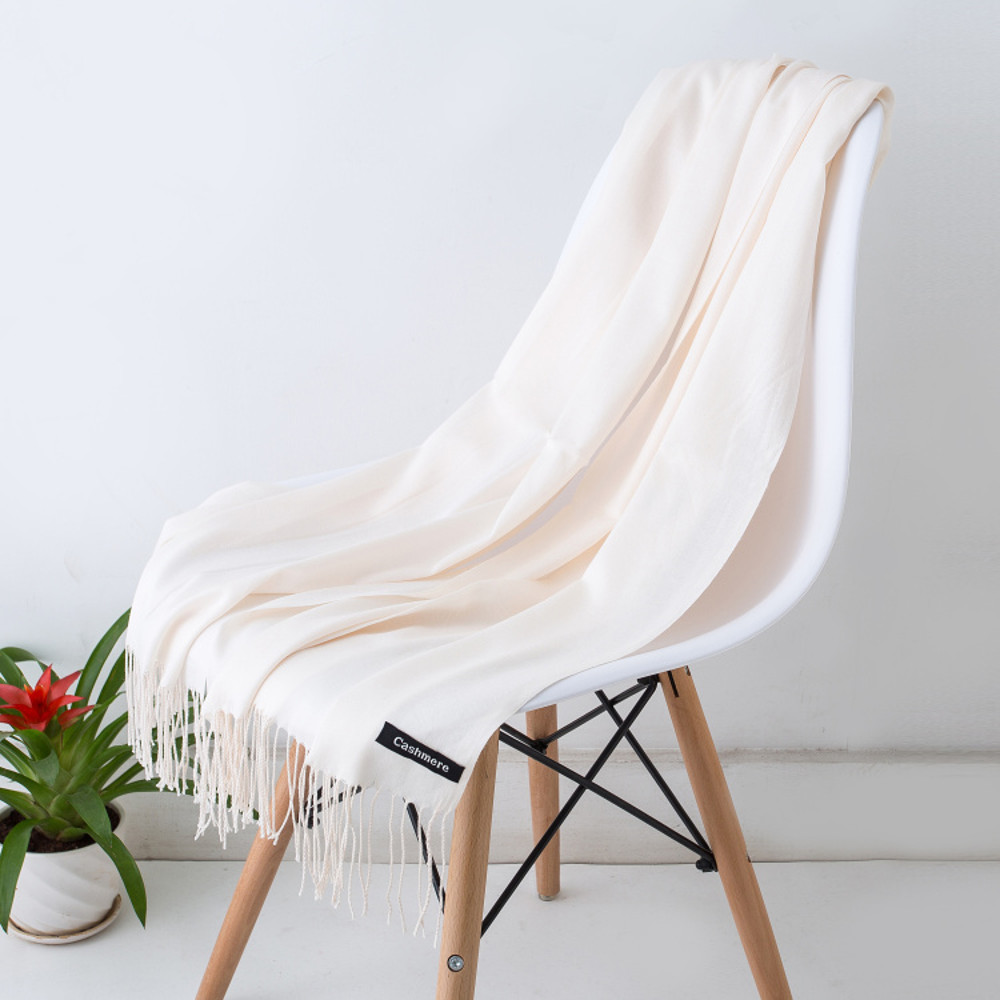 Luxury Solid Cashmere Scarf, Winter Warm Shawl Wrap with Tassels, Soft Pashmina for Women and Men
