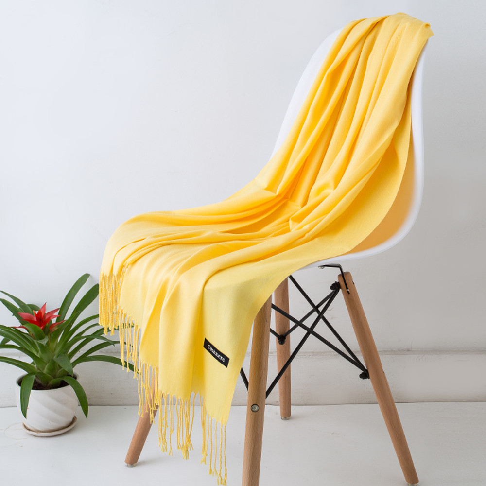 Luxury Solid Cashmere Scarf, Winter Warm Shawl Wrap with Tassels, Soft Pashmina for Women and Men