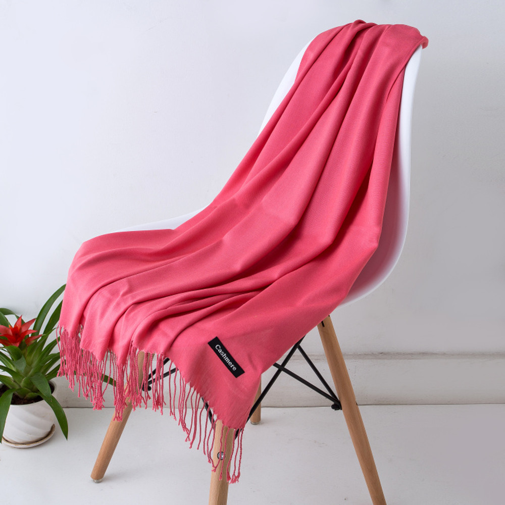 Luxury Solid Cashmere Scarf, Winter Warm Shawl Wrap with Tassels, Soft Pashmina for Women and Men