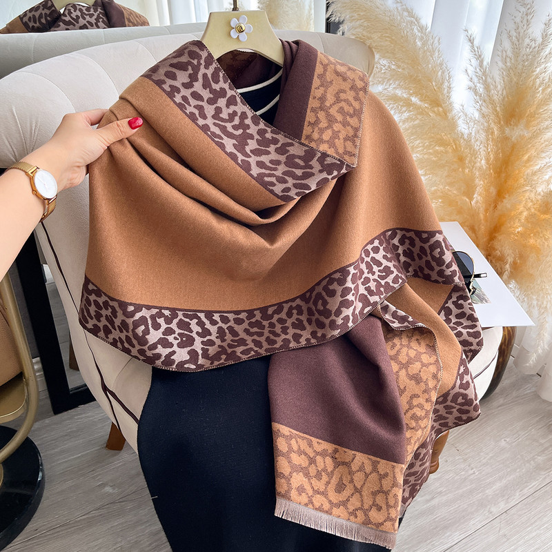 Luxury Winter Scarf For Women Plaid Leopard Print Cashmere Feel Pashmina Shawl Warm Blanket Wrap 6