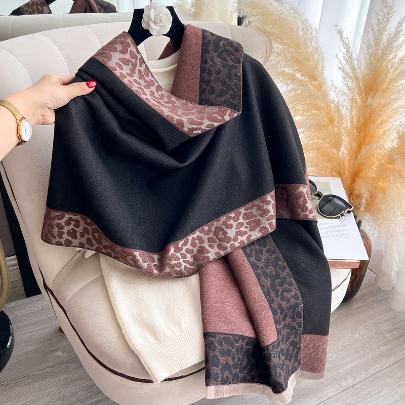 Luxury Winter Scarf For Women Plaid Leopard Print Cashmere Feel Pashmina Shawl Warm Blanket Wrap 4