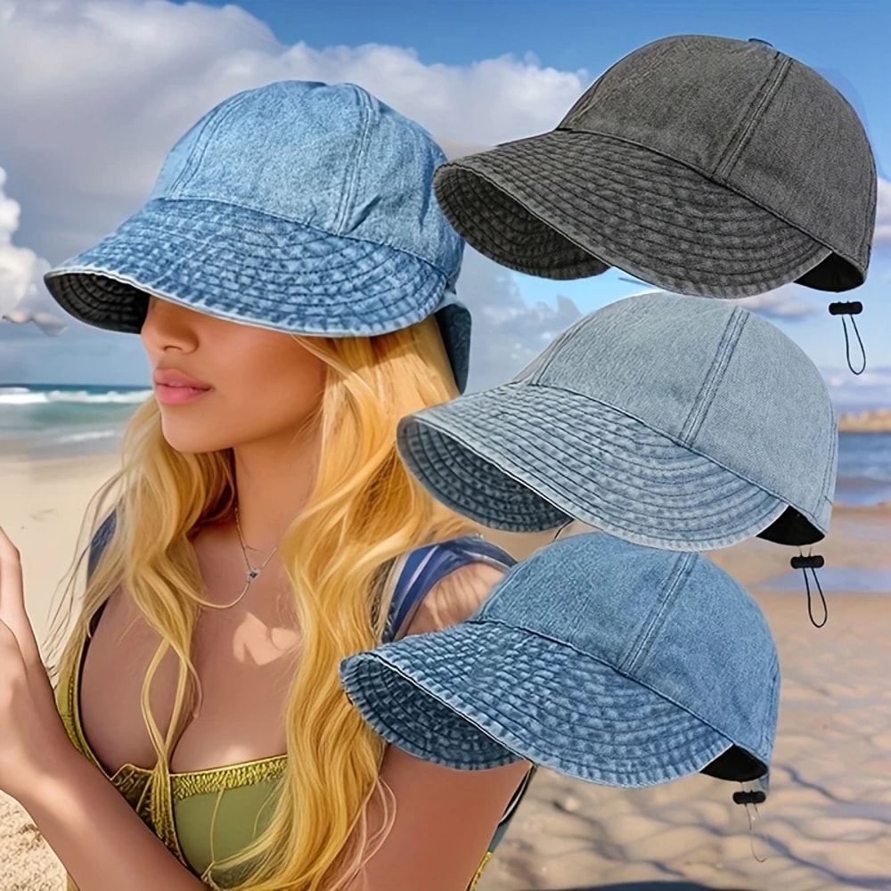 Adjustable Summer Sun Cowboy Hat Foldable Wide Brim Women Bucket Hat UV Protection Panama Ponytail 1