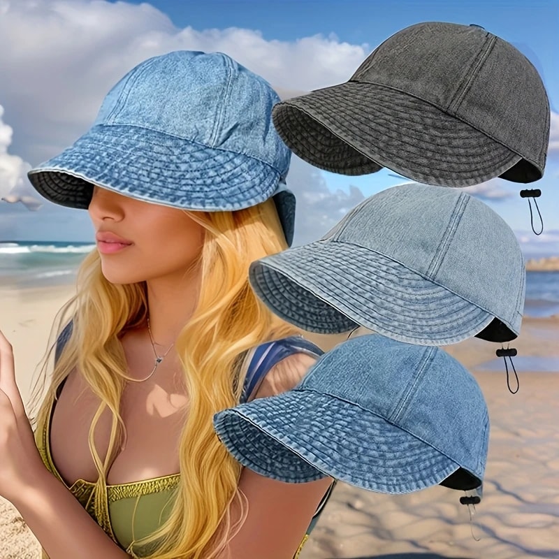 Adjustable Summer Sun Cowboy Hat Foldable Wide Brim Women Bucket Hat UV Protection Panama Ponytail 1