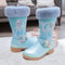 Warm Disney Girls' Leather Boots, Cartoon Frozen Elsa High Zipper Boots, Plush Winter Boots for Children, Princess Boots