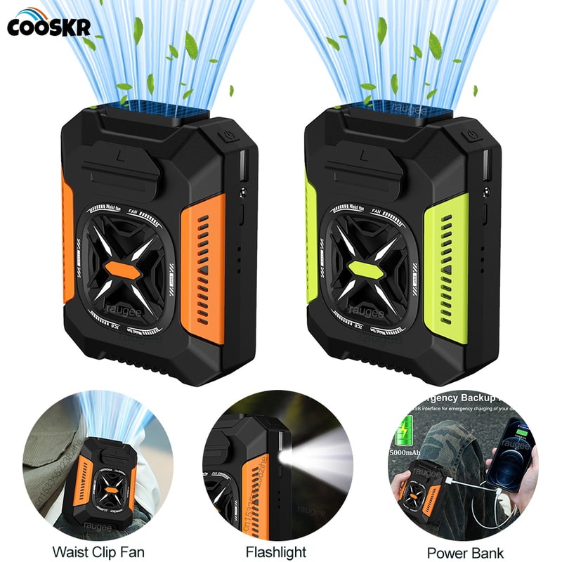 USB Rechargeable Portable Waist Clip Fan Powerful Air Cooler With LED Light Outdoor Camping Waist F 1