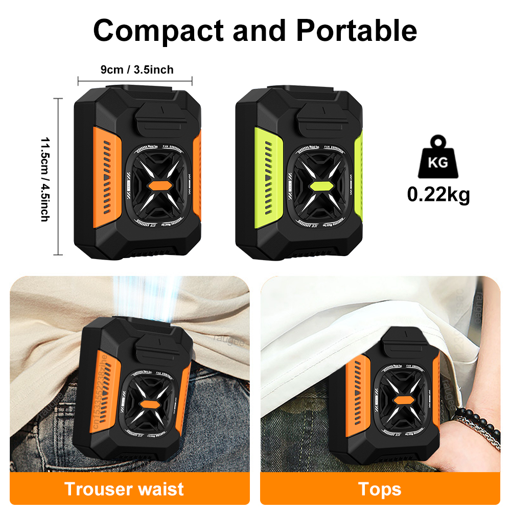 USB Rechargeable Portable Waist Clip Fan Powerful Air Cooler With LED Light Outdoor Camping Waist F 2