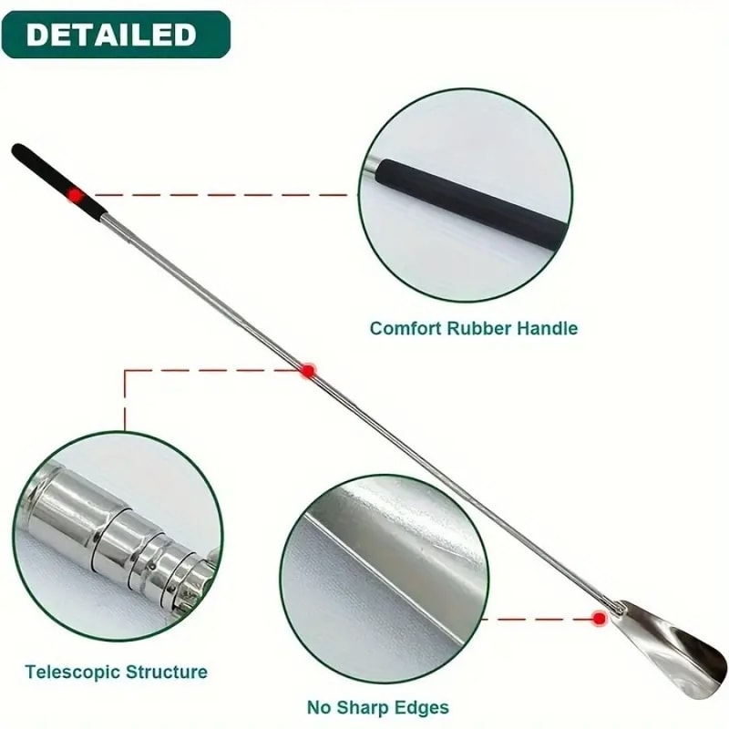 Shoe Helper, Extendable Long Handle Shoehorn for Seniors, Adjustable Stainless Steel Telescopic Shoehorn