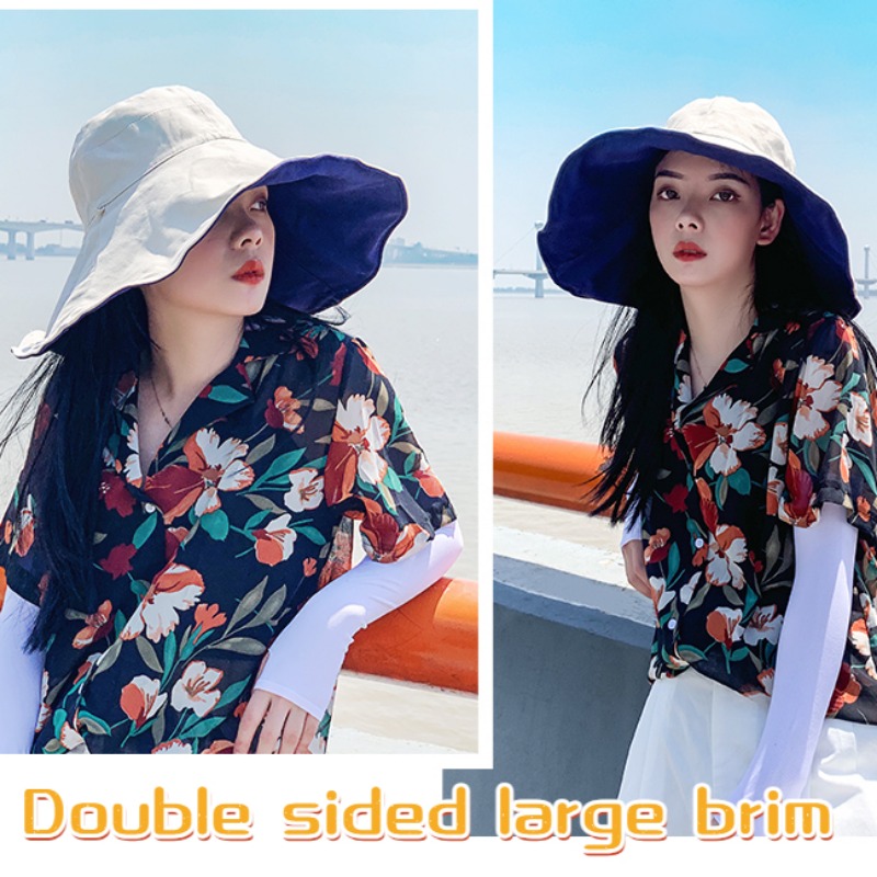 AntiUV Protection Hiking Fisherman Cap Wide Brim Sun Hat Women Foldable Solid Beach Hat Double Side 1