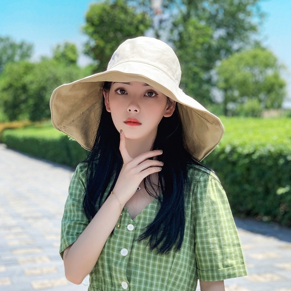 AntiUV Protection Hiking Fisherman Cap Wide Brim Sun Hat Women Foldable Solid Beach Hat Double Side 3