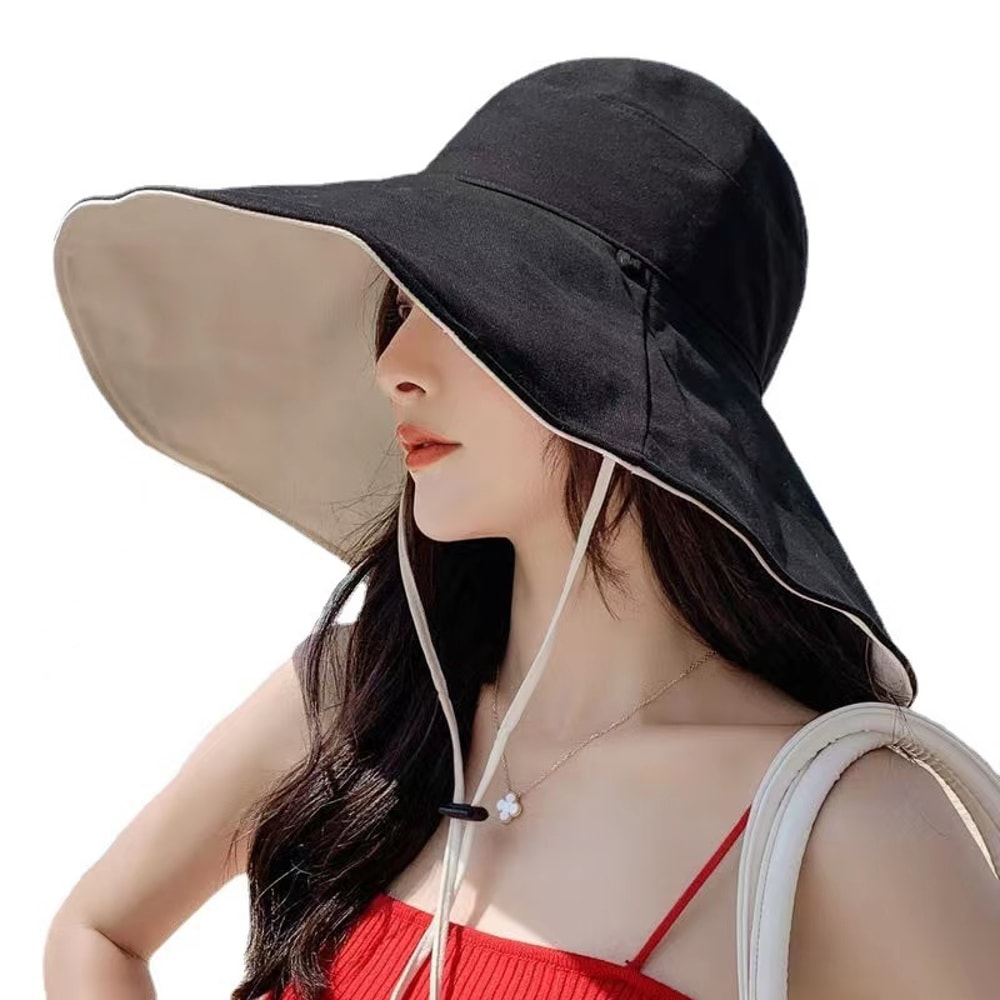 AntiUV Protection Hiking Fisherman Cap Wide Brim Sun Hat Women Foldable Solid Beach Hat Double Side 5