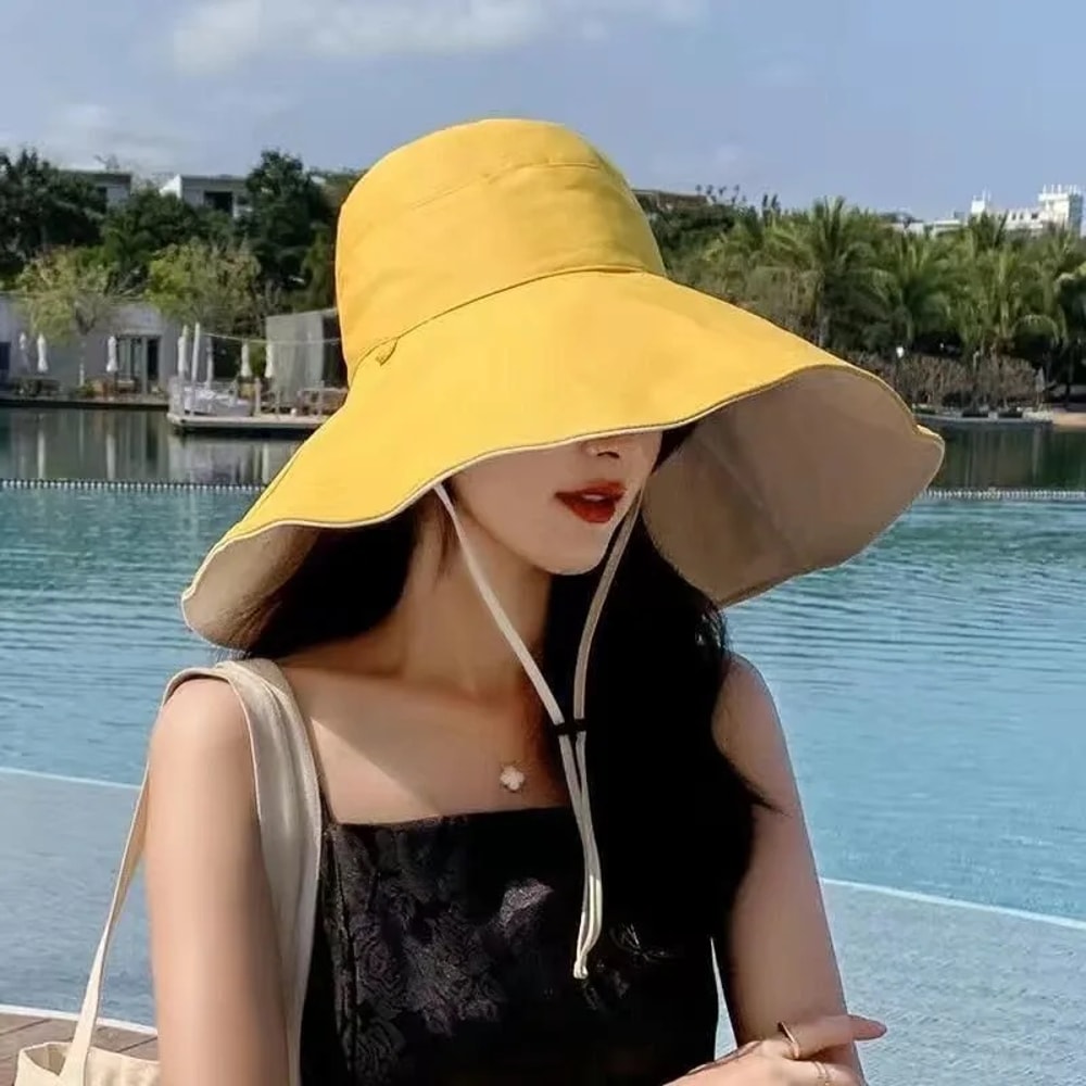 AntiUV Protection Hiking Fisherman Cap Wide Brim Sun Hat Women Foldable Solid Beach Hat Double Side 6