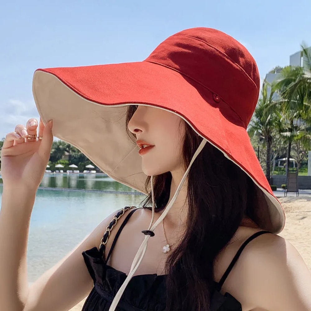 AntiUV Protection Hiking Fisherman Cap Wide Brim Sun Hat Women Foldable Solid Beach Hat Double Side 7