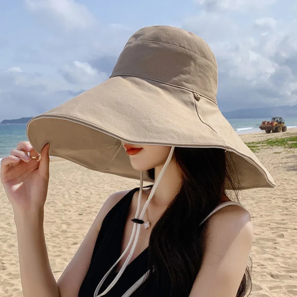 AntiUV Protection Hiking Fisherman Cap Wide Brim Sun Hat Women Foldable Solid Beach Hat Double Side 8