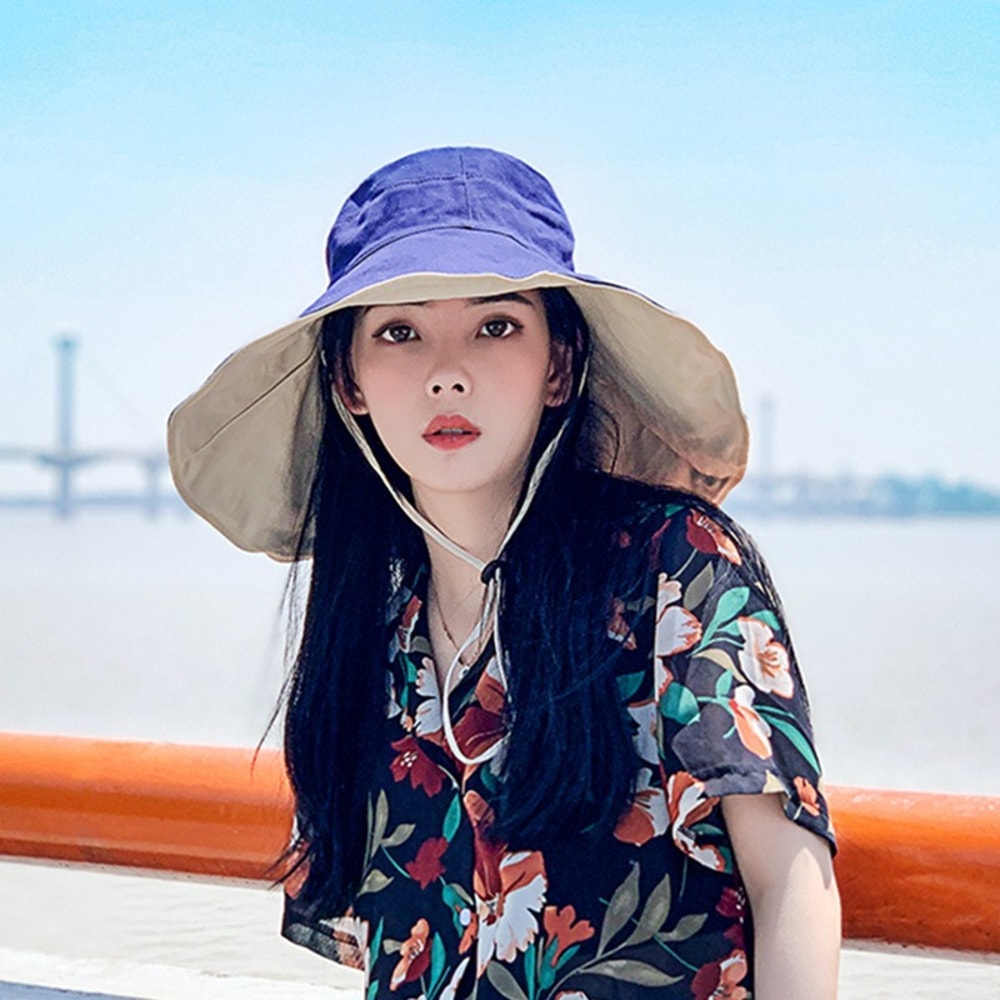 AntiUV Protection Hiking Fisherman Cap Wide Brim Sun Hat Women Foldable Solid Beach Hat Double Side 9