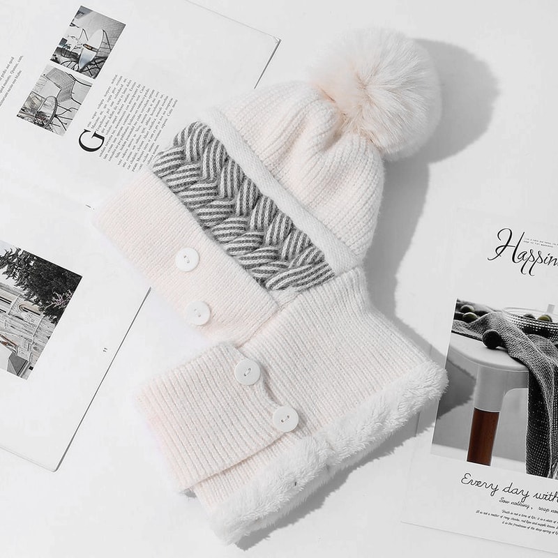 Windproof Coldproof Thicken Balaclava Cap Plush Fur Lined New Style Female Pompoms Winter Hat Keep 5