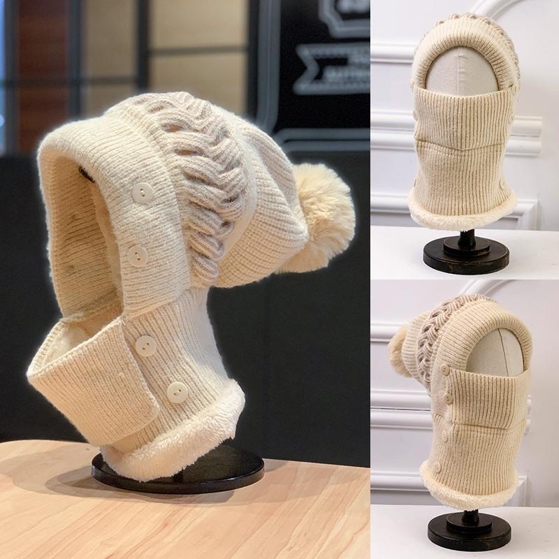 Windproof Coldproof Thicken Balaclava Cap Plush Fur Lined New Style Female Pompoms Winter Hat Keep 4
