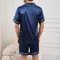 Men Satin Summer Sleepwear Pajama Set ButtonDown Shirt Elastic Waist Shorts Comfortable Pajamas Fo 0