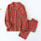 Womens New Spring Pajamas Suit Cotton Crepe TwoPiece LongSleeved Trousers Flower Leaves Home Clothe 3