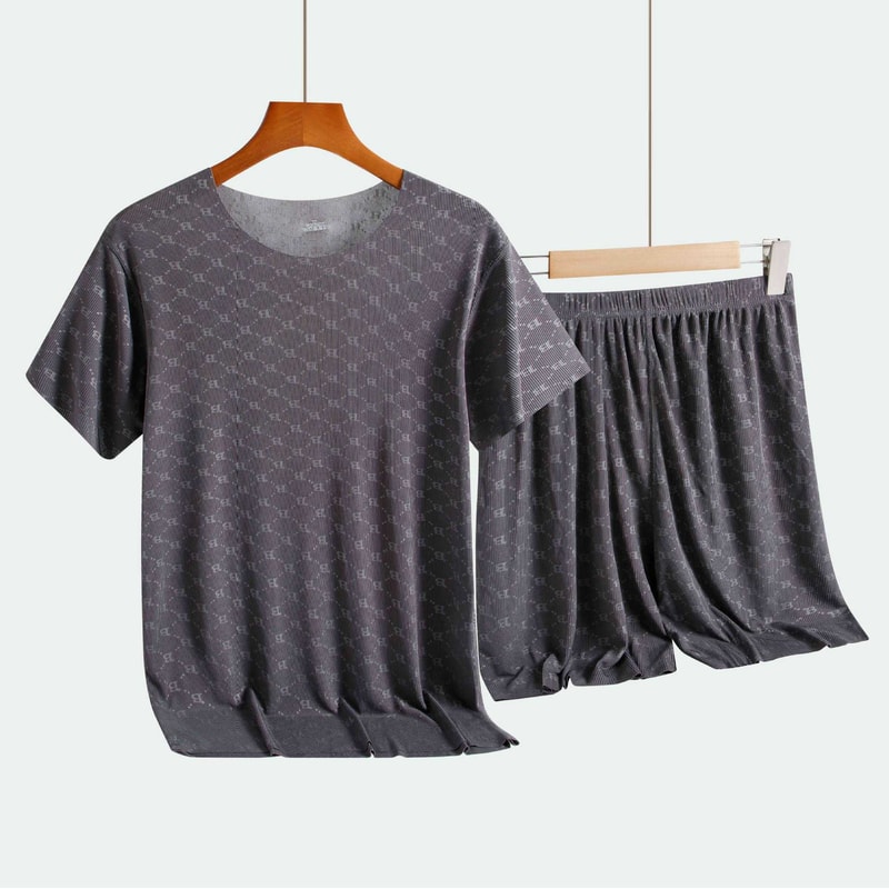 Summer Mens Pajamas Set Printed Ice Silk TShirt Modal Casual Pajamas ShortSleeved Pajama Trousers 5