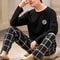 New Summer Mens Pyjamas Black Plaid Trousers LongSleeved TwoPiece Set Large Size Youth Home Wear Su 3