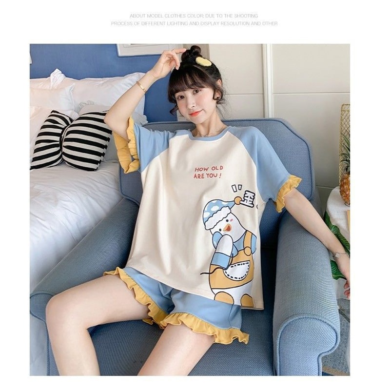 Womens TwoPiece Pajamas Set Summer ShortSleeved Thin Section Loose Version Casual Comfortable Homew 2