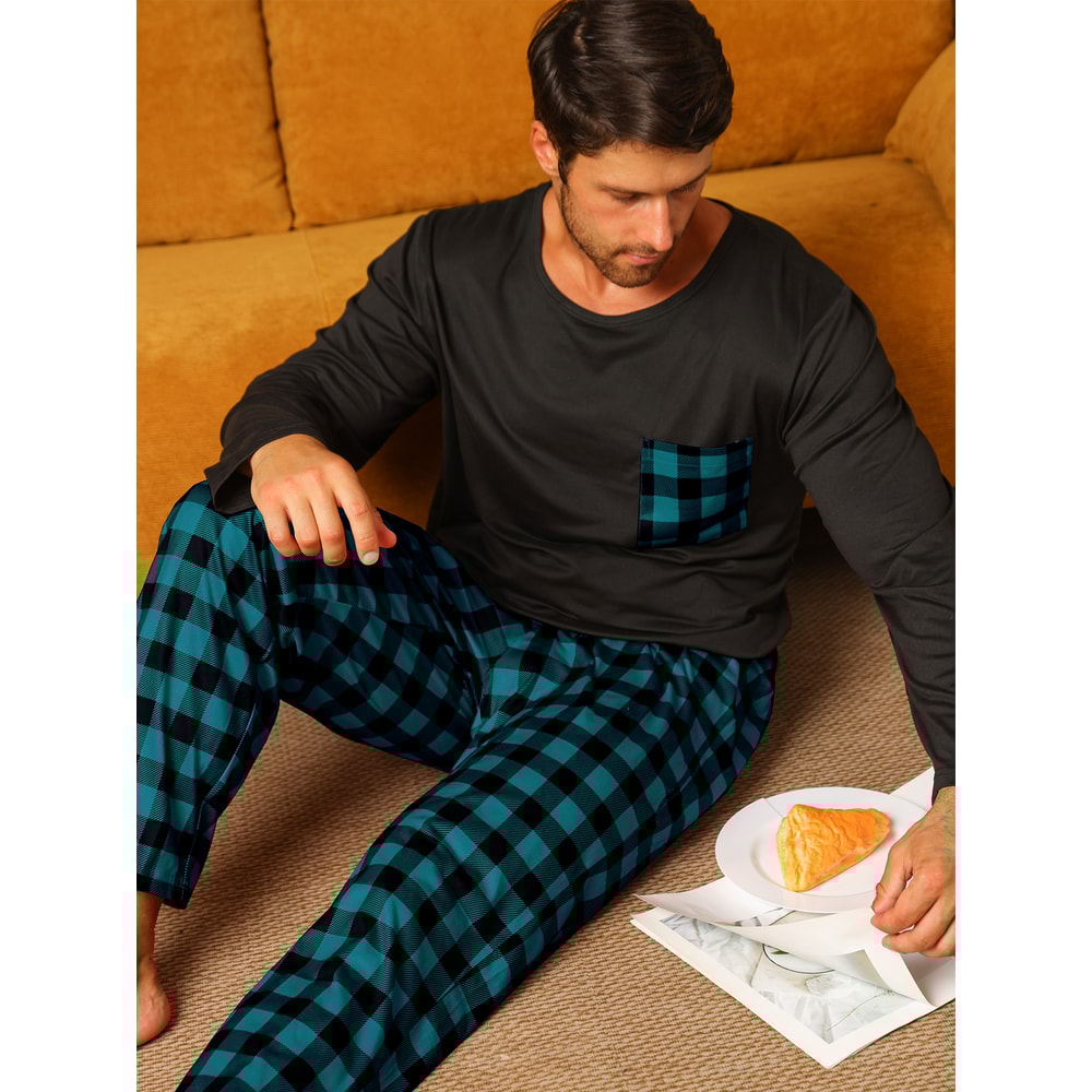Mens Pajamas Two Piece Set Autumn And Winter Long Sleeved Pants Checkered Sleepwear Soft And Comfor 8