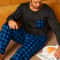 Mens Pajamas Two Piece Set Autumn And Winter Long Sleeved Pants Checkered Sleepwear Soft And Comfor 9
