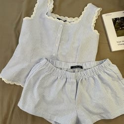 striped women pajamas, summer sleeveless shorts sets, lace night wears, tank korean sleeping home suit, pieces summer