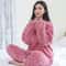 Women Casual Pajama Sets Autumn Women Solid Warm Piece Sets Thicken Velvet Ribbed Fleece Set Pullov 8