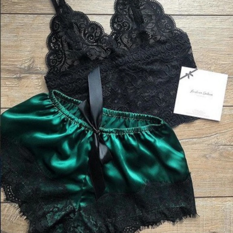 Lace Pajama Set Sexy Sleepwear For Women Top Shorts Lingerie Comfortable Underwear Pajama Set 3