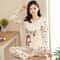Women Autumn Thin Pyjamas Set Round Neck Bear Pajamas Teacup Cat Full Sleepwear Tops Lovers Pajama 5
