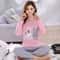 Women Autumn Thin Pyjamas Set Round Neck Bear Pajamas Teacup Cat Full Sleepwear Tops Lovers Pajama 6