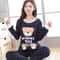 Women Autumn Thin Pyjamas Set Round Neck Bear Pajamas Teacup Cat Full Sleepwear Tops Lovers Pajama 7