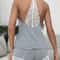 Womens Crochet Lace Pajamas Set Sexy Sleeveless VNeck Sleepwear Casual Solid Home Clothes For Summe 0