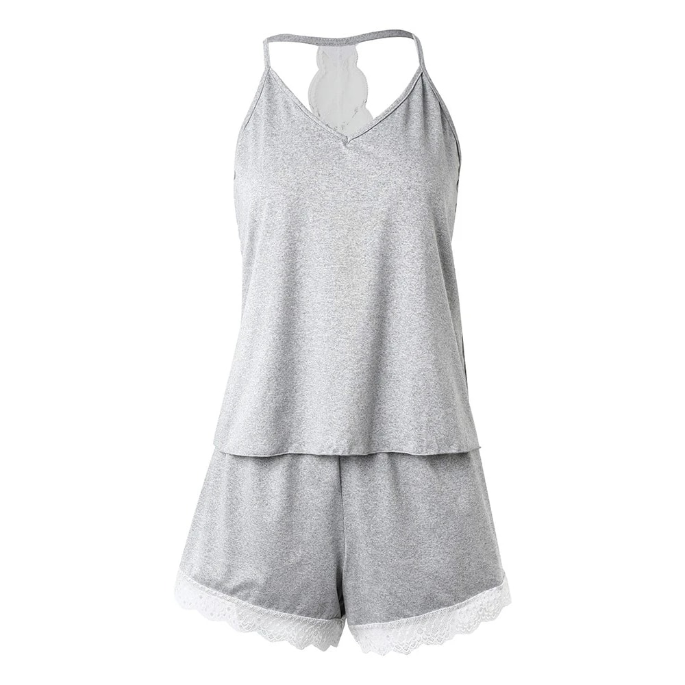 Womens Crochet Lace Pajamas Set Sexy Sleeveless VNeck Sleepwear Casual Solid Home Clothes For Summe 4