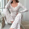 Comfortable Womens Floral Print Pajama Set Sexy Long Sleeve Top And Pants Soft Sleepwear Two Piece 4