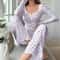 Comfortable Womens Floral Print Pajama Set Sexy Long Sleeve Top And Pants Soft Sleepwear Two Piece 3