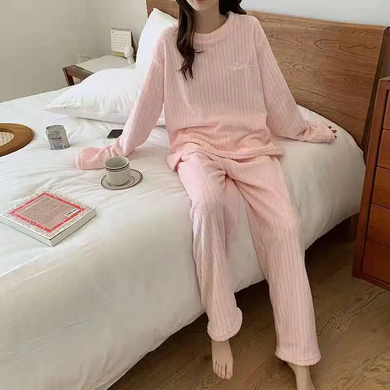 Homewear Suit Womens Fall And Winter Warm Clothes Winter Womens New Pajamas Coral Velvet Leisure Pa 2