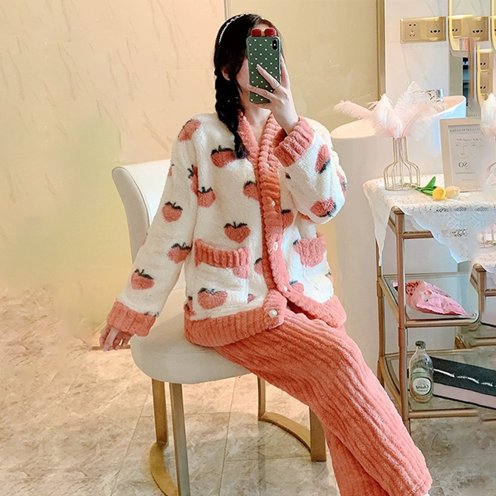 Winter Womens New Pajamas Homewear Suit Womens Fall And Winter Warm Clothes Coral Velvet Leisure Pa 1