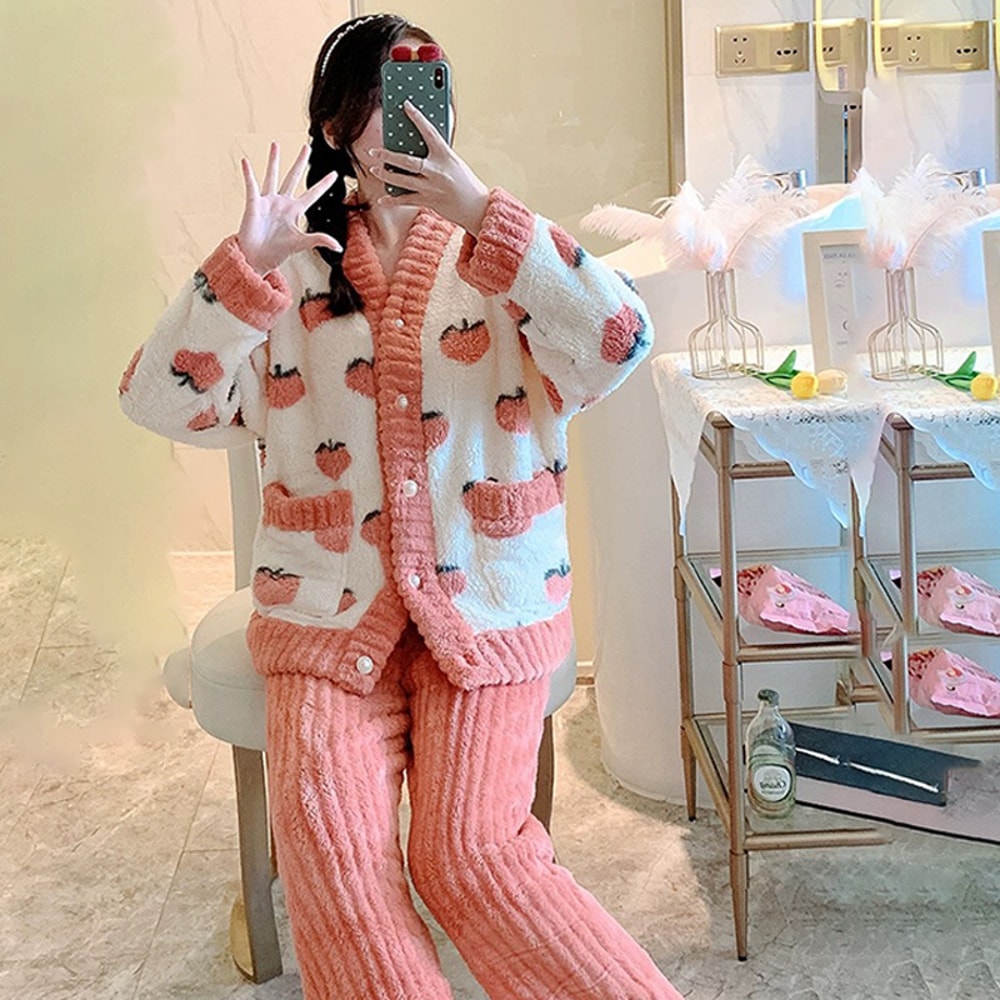 Winter Womens New Pajamas Homewear Suit Womens Fall And Winter Warm Clothes Coral Velvet Leisure Pa 2