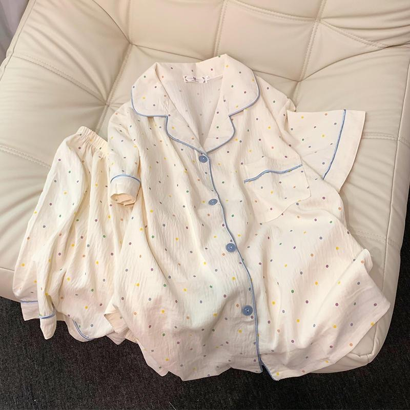 Polka Dot Pajama Set For Women Cotton Sleepwear Top And Shorts Casual Comfortable Home Suit Sweet S 1