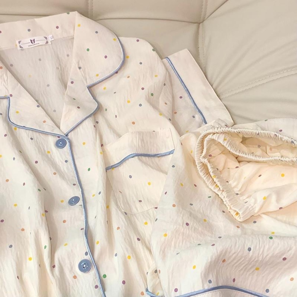 Polka Dot Pajama Set For Women Cotton Sleepwear Top And Shorts Casual Comfortable Home Suit Sweet S 2