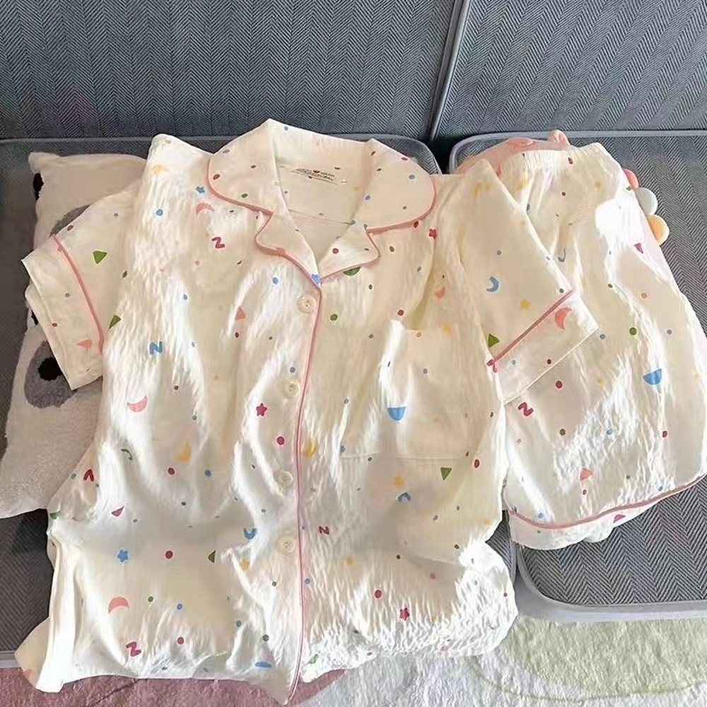 Polka Dot Pajama Set For Women Cotton Sleepwear Top And Shorts Casual Comfortable Home Suit Sweet S 3